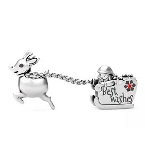 Santa Sleigh Charm, S925 Silver Stamped, Christmas Jewelry, fits Pandora Bracele